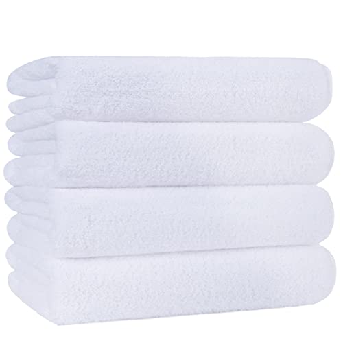 POLYTE 330 GSM Poly Blend Microfiber Quick Dry Bath Towel, 30x57 in, 4 Pack | Oversize, Lint Free, Lightweight, Body Towel - color: White