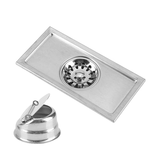 2Pcs Linear Shower Drain 8"x4" Floor Drain with Removable Grate Cover Grid | Stainless Steel Grate Hair Strainer for Home Bathroom Kitchen