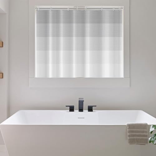Boho White Gray Striped Small Bathroom Window Curtain 40" Wx36 L | Black Bohemian Geometric, Polyester Waterproof, Machine Washable, Kitchen Dishwasher Cabinet , Easy to Install with 8 Hooks - color: Grey, size: 40"W x 36"L (Pack of 1)
