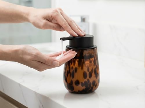 Marble Glass Liquid Soap/Lotion/Hand Sanitizer Pump Dispenser, Refillable for Kitchen and Bathroom Countertop (Amber) - color: Amber Liquid