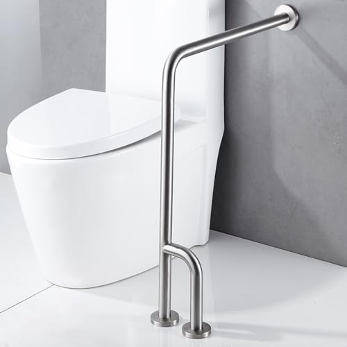 Shower Handicap Grab Bars for Bathroom Wall, Curved Stainless Steel Toilet Grab Bar Toilet with Legs,Wall Mounted Floor-Standing Safety Handrail, Support Handle for Seniors Disabled, 55×70cm Right - size: Right