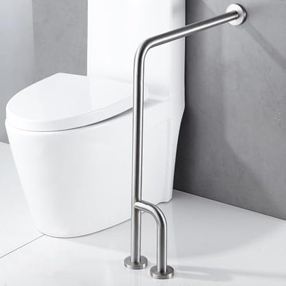 Shower Handicap Grab Bars for Bathroom Wall, Curved Stainless Steel Toilet Grab Bar Toilet with Legs,Wall Mounted Floor-Standing Safety Handrail, Support Handle for Seniors Disabled, 55×70cm Right - size: Right
