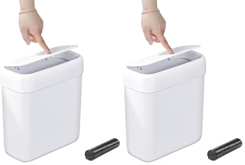 funest Bathroom Small Trash Can with Lid,10L / 2.7 Gallon Slim Garbage Bin Wastebasket with Press Top Lid for Bedroom,Rv,Office,Kitchen,Craft Room (Pack of 2) - size: 2 Pack (2.7 Gallon)