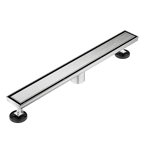 Neodrain 60" Brushed Linear Shower Drain,2-in-1 Flat& Tile Insert Cover | 304 Stainless Steel,Fast Drainage, Durable,Rectangle Shower Floor Drain with Adjustable Feet,Hair Strainer,Fits Bathrooms - color: Stainless Steel, size: 60 In