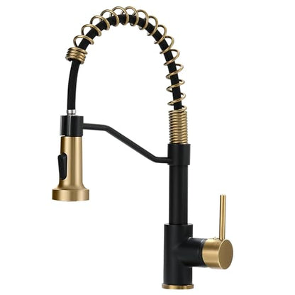 AIMADI Black Faucet Kitchen,Commercial Black Gold Kitchen Faucet Matte Black Modern Single Handle Kitchen Faucet with Pull Down Sprayer for Rv Farmhouse Camper - color: black gold