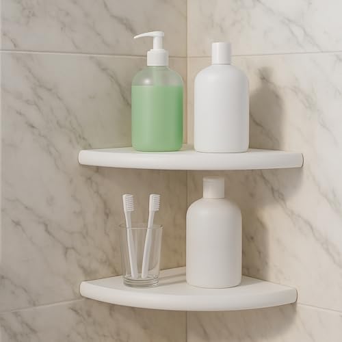 2 Pcs White Marble Corner Shower Shelf for Bathroom 9 x 9 Inch Wall Mounted Both Sides Polished Marble Corner Shelves Shower Caddy for Bathroom Wall(Classic) - style: Classic, Contemporary