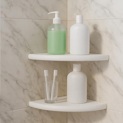 4 Pcs White Marble Corner Shower Shelf for Bathroom 9 x 9 Inch Wall Mounted Both Sides Polished Marble Corner Shelves Shower Caddy for Bathroom Wall (Classic) - style: Classic