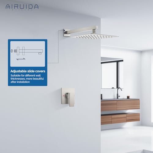 Airuida Shower Faucet Set,10 Inch Shower Valve Kit,Brushed Nickel | Male Threads,Rough-in Valve Shower Trim Kit,Single Handle Control Shower Set - color: Brushed Nickel, size: 10 Inch