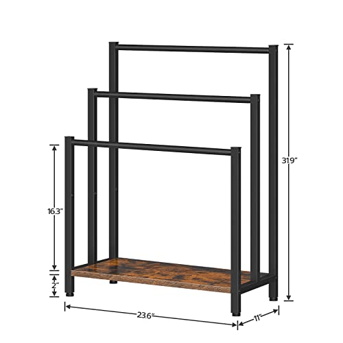 HOOBRO Free Standing Towel Rack, 3 Tier Blanket Rack, Blanket Holder for Bathroom, 23.6" L x 11" W x 31.9" H, Industrial Metal Drying and Display Rack with Shelf, Rustic Brown and Black BF06LB01 - color: Rustic Brown + Black, size: 23.6" L x 11" W x 31.9"