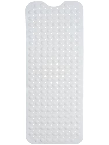 ENKOSI Non-Slip Bath & Shower Mat 40x16 Extra Long, Suction & Drain Holes | White color; Durable PVC; 40x16 in, White - color: White