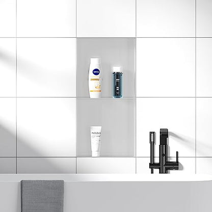 Qeke Stainless Steel Shower Niche 12" X 24" w/Double Shelves, Brushed Nickel - color: Brushed Nickel, size: 12"W X 24"H