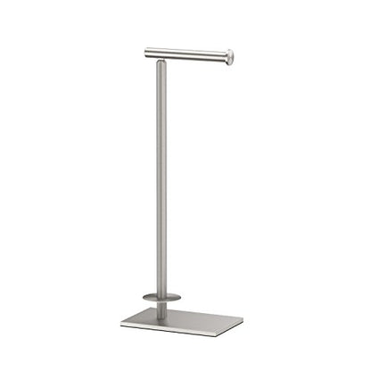 Gatco 1443SN Modern Square Base Toilet Paper Holder Stand with Storage, Satin Nickel, 21.13"H - color: Satin Nickel