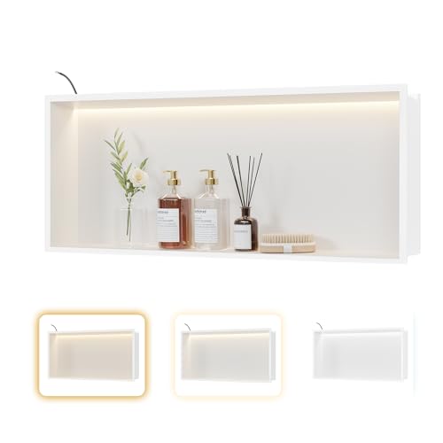 30"x12"White LED Shower Niche,3 CCT Dimmable Light, No Tile Needed | 304 Stainless Steel Bathroom Niche w/ Light(3000K/4000K/6000K), IP66 Waterproof, Space Saving & Durable ,LED Driver Included - color: White, size: 30X12In