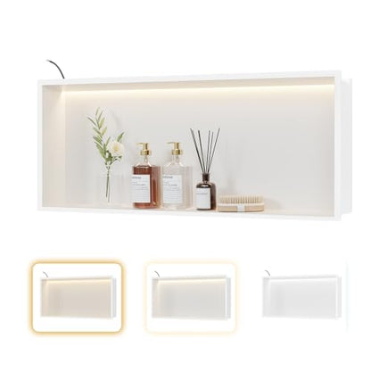 30"x12"White LED Shower Niche,3 CCT Dimmable Light, No Tile Needed | 304 Stainless Steel Bathroom Niche w/ Light(3000K/4000K/6000K), IP66 Waterproof, Space Saving & Durable ,LED Driver Included - color: White, size: 30X12In