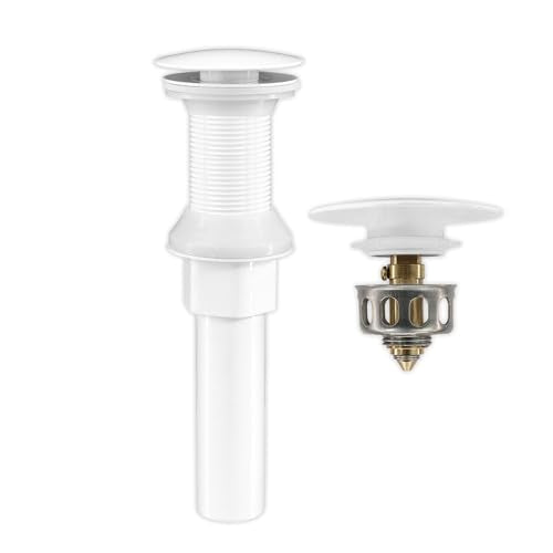 Bathroom Sink Drain,Drain Stopper Bathroom Sink Without Overflow,Pop Up Drain Assembly with Detachable Strainer Basket,Built-in Anti-Clogging, Stainless Steel Nut White - color: White-big Cap, style: Without Overflow