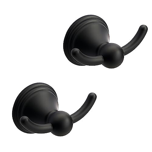 Asidrama Towel Hooks for Bathroom,Matte Black Coat Hooks for Kitchen Shower Door Wall Mounted,Exquisite Robe & Towel Hooks,Durable Robe Wall Hooks for Hanging Towels (2 Pack) - color: Matte Black, size: 2 Pack