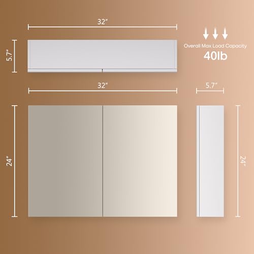 24x32 Bathroom Wall Cabinet, Saver Storage Cabinet, Moisture-Resistant Wood, Medicine Cabinet with 2 Door and Adjustable Shelves，Flat-Pack Design – Assembly Required - size: W32 x H24 2 Door