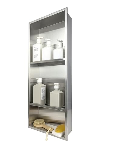 30 x 12 Inch Shower Niche, Brushed Stainless Steel Recessed Wall Niche, No Tile Needed Built-in Shower Shelf, 3-Tier Bathroom Storage Organizer, Waterproof Rustproof - color: Brush, size: 30 * 12 in