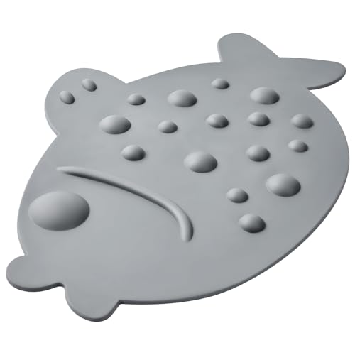 ZHICHENG Non-Slip Bathtub Mat for Kids - Soft Baby Cute Fish Shape Shower mat with Strong Suction Cups for Bathroom (Grey) - color: Grey