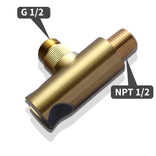 Bathroom Brass Round Wall Mount Water Supply Elbows with On/Off Flow Control Bracket Handheld Shower Head Holder, Brushed Gold - color: Brushed Gold