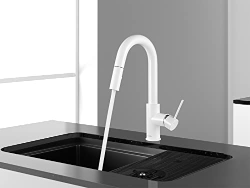 AS59W Shiny White Bar Faucet or Prep Sink Faucet with Pull Down Sprayer Single Handle - color: Shiny White, style: Classic