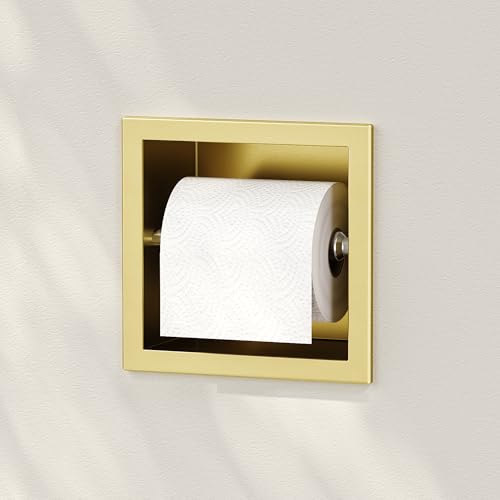 Neodrain Gold 304 Stainless Steel Recessed in Wall Toilet Paper Holder | Rustproof,Durable construction, Space-saving, Built-in Wall toilet paper Holder for Bathroom & RV - color: Gold, size: 6X6In