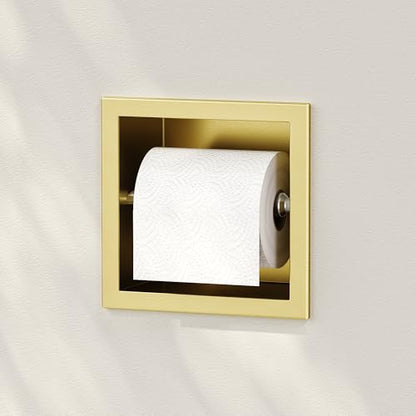Neodrain Gold 304 Stainless Steel Recessed in Wall Toilet Paper Holder | Rustproof,Durable construction, Space-saving, Built-in Wall toilet paper Holder for Bathroom & RV - color: Gold, size: 6X6In