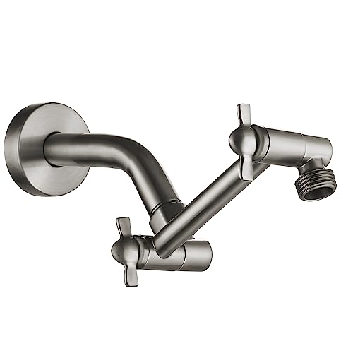 Shower Extension Arm, Height & Angle Adjustable Shower Extender with Unique Locking Gear for Perfect Position, 5 Inch Anti-Leak Adjustable Shower Arm (5 Inch, Brushed Nickel) - color: Brushed Nickel, size: 5 Inch