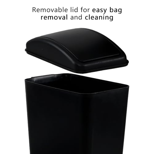 Slim Trash Can, 4.2 Gallon Black Swing Lid Garbage Bin | Space-Saving Narrow Design, Black Plastic, Swing-Top Cover Helps Contain Odors, for Bathroom, Bedroom, Office - color: Black