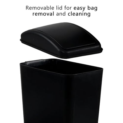 Slim Trash Can, 4.2 Gallon Black Swing Lid Garbage Bin | Space-Saving Narrow Design, Black Plastic, Swing-Top Cover Helps Contain Odors, for Bathroom, Bedroom, Office - color: Black