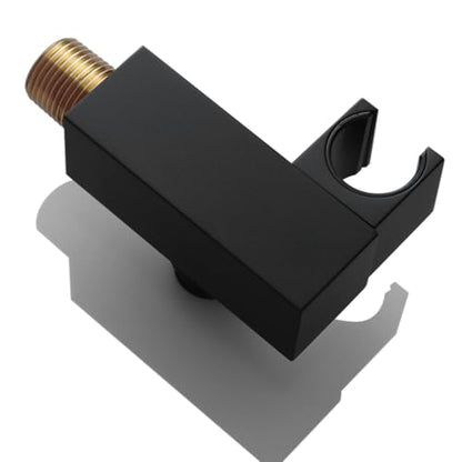 Bathroom Brass Water Supply Elbows Wall Mount Hand Held Shower Head Bracket with On/Off Flow Control Holder Angle Adjustable, Matte Black - color: Matte Black