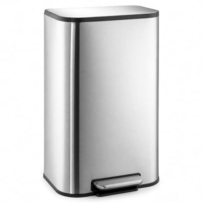 GarveeHome 8 Gal Kitchen Trash Can, Stainless Steel Garbage Can, Silver | Soft Close Lid, Hands-Free Foot Pedal, Removable Inner Bucket, Rectangular Step On Waste Bin for Home Office Living Room - color: Stainless Steel, size: 30 L