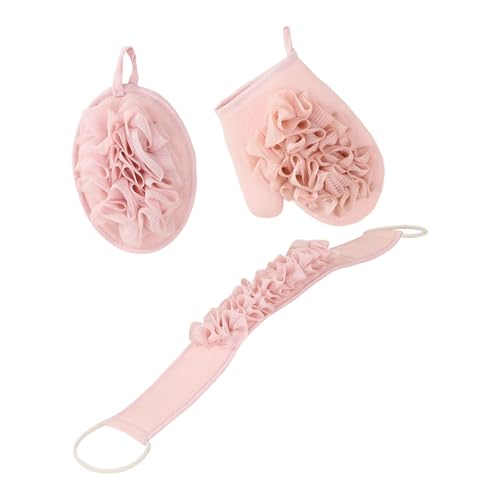 Triple Bath Scrub Set with Extended Back Scrubber Cleans Exfoliator Soft Washcloth Spa Grade Bathroom Essential Bath Scrubber Set - color: A