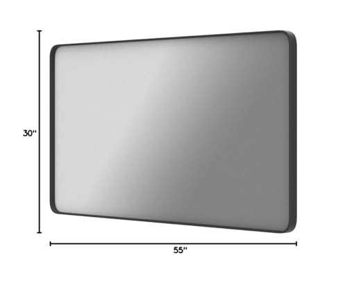 LOAAO Black Metal Framed Bathroom Mirror for Wall, Large 55X30 Inch Rounded Rectangle Mirror, Matte Black Bathroom Vanity Mirror Farmhouse, Anti-Rust, Tempered Glass, Hangs Horizontally or Vertically | Rounded Rectangle, Matte Black Bathroom Vanity Mirror