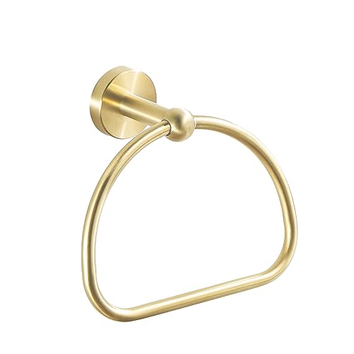 Leyden Brushed Gold Hand Towel Holder, Bathroom Towel Ring, Bath Hand Towel Rack Hangers Wall Mounted Half Round Modern - color: Round Bottom Gold