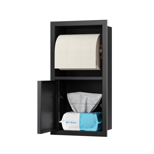 Toilet Paper Holder, Hidden Tampon Storage Holder | in Wall Toilet Roll Holder, Recessed Toilet Niche for Bathroom (Matte Black) - color: Matte Black