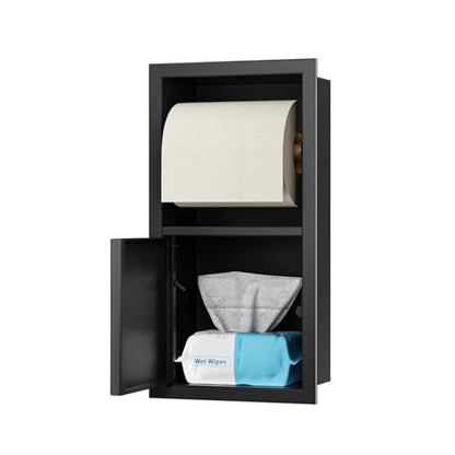 Toilet Paper Holder, Hidden Tampon Storage Holder | in Wall Toilet Roll Holder, Recessed Toilet Niche for Bathroom (Matte Black) - color: Matte Black