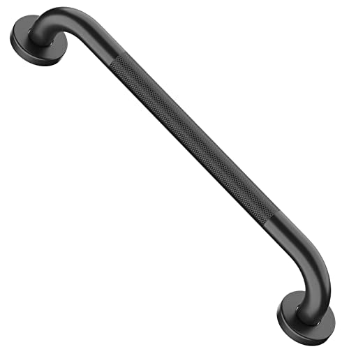 Black Safety Bar 20 Inch, Shower Grab Bar for Senior | Anti-Slip Knurled Grip, 1.25" Diameter, Stainless Steel Bathroom Handrail for Elderly, Handicap Support Bars, Wall Mounted - color: Black, size: 20 Inch