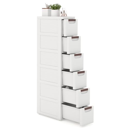 6-Drawer Narrow Storage Cabinet, Slim Rolling Cart (7.5"x16.5"x43") | Mobile Plastic Cart Container | Pull Handles & Built-in Wheels | For Living Room, Kitchen, Bathroom, Office - size: 7.5"x16.5"x43" (6 Drawer)