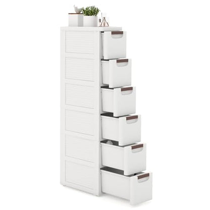 6-Drawer Narrow Storage Cabinet, Slim Rolling Cart (7.5"x16.5"x43") | Mobile Plastic Cart Container | Pull Handles & Built-in Wheels | For Living Room, Kitchen, Bathroom, Office - size: 7.5"x16.5"x43" (6 Drawer)