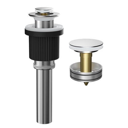 Hibbent Metal Bathroom Sink Drain & Stopper Fit with or Without Overflow | Universal Drain Stopper with Detachable Stainless Steel & Brass Strainer Basket for Lavatory Vanity Vessel Sink, Chrome - color: Chrome