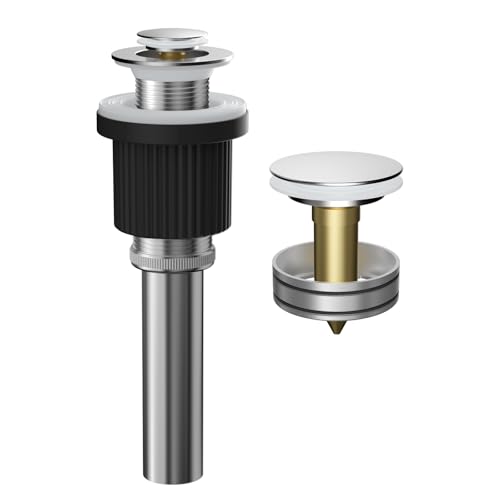Hibbent Metal Bathroom Sink Drain & Stopper Fit with or Without Overflow | Universal Drain Stopper with Detachable Stainless Steel & Brass Strainer Basket for Lavatory Vanity Vessel Sink, Chrome - color: Chrome