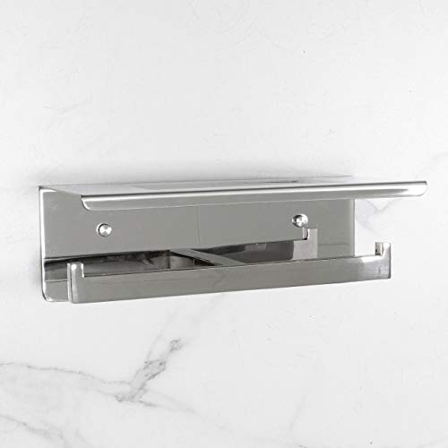 Toilet Paper Holder, Toilet Paper Double Roll Holder with Shelf, Wall Mounted, Polished Stainless Steel - color: Polished