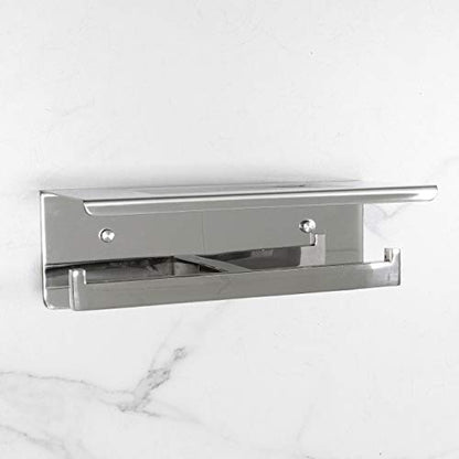 Toilet Paper Holder, Toilet Paper Double Roll Holder with Shelf, Wall Mounted, Polished Stainless Steel - color: Polished