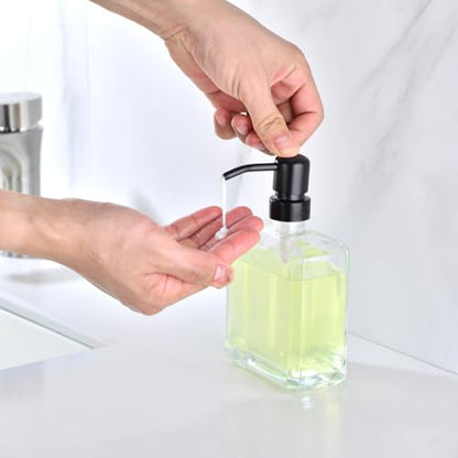 Square Clear Glass Dish Soap Dispenser, Antique Refillable Hand Soap Dispenser with Rust Proof Black Stainless Steel Pump, 13.5 oz Lotion Dispenser for Bathroom Vanity, Kitchen Countertop - color: Black, size: 13.5oz-Square
