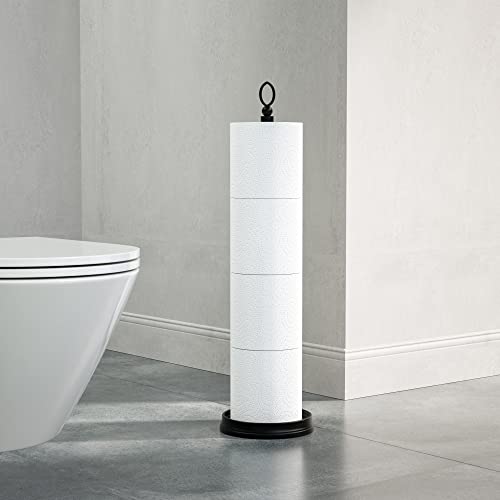 ROLABAM Heavy Weighted Toilet Paper Holder (with Reserve Function) Free Standing, Spare Toilet Paper Roll Storage Stand for Bathroom Total Height 22.5" ，Matte Black - color: Matte Black