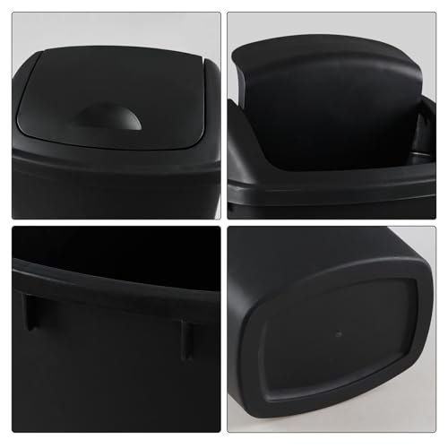 Swing Top Wastebasket Trash Can, 10 Gallon, 4-Pack | Sleek Black Garbage Bin with Lid, Fits 10 Gal Liners, for Kitchen, Bathroom, Garage and Workspace - size: 10 Gallon