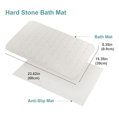 JUERLEN 2 Pack Diatomaceous Earth Shower Mat, Stone Bath Mat, Nonslip Super Absorbent Fast-Drying Hard Bath Mat for Bathroom Shower Floor, 24 x 16 inch, Grey and White Arrow Design - color: Pallid