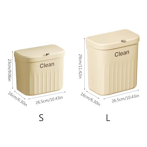 Wall Mounted Trash Can Bin with Lid Waste Bin 8.5/12L Kitchen Hanging Trash Bin Garbage Recycle Dustbin Rubbish Bins Garbage Basket for Bathroom, White, large