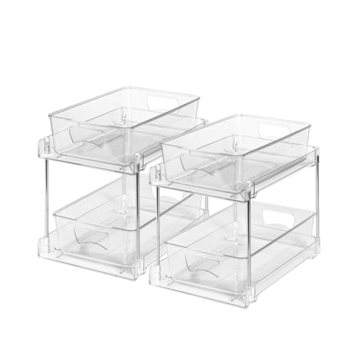 2 Pack Clear Bathroom Organizers and Storage, 2 Tier Pull Out Under Sink Cabinet Organizer Plastic Drawer Organization and Storage for Bathroom and Kitchen - size: 2 PACK